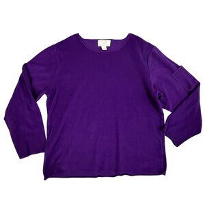 Oscar De La Renta Sweater Womens Large Purple‎ Long Sleeve Pullover Top Casual